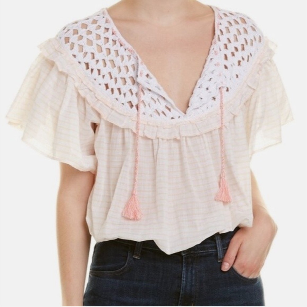 NWT Free People Allora Allora Crocheted Ruffled Top Peach size Medium Bohemian